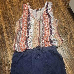 ALC At Last Classics Cream Tan Orange Blue Paisely Sleeveless Top Sz XL